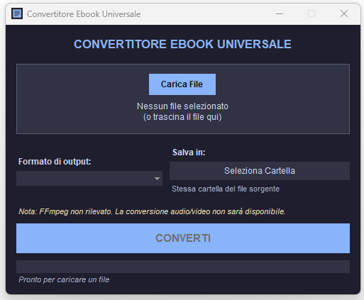 Screenshot Ebook Converter: il software desktop portatile per convertire ebook, fumetti e file multimediali in un clic