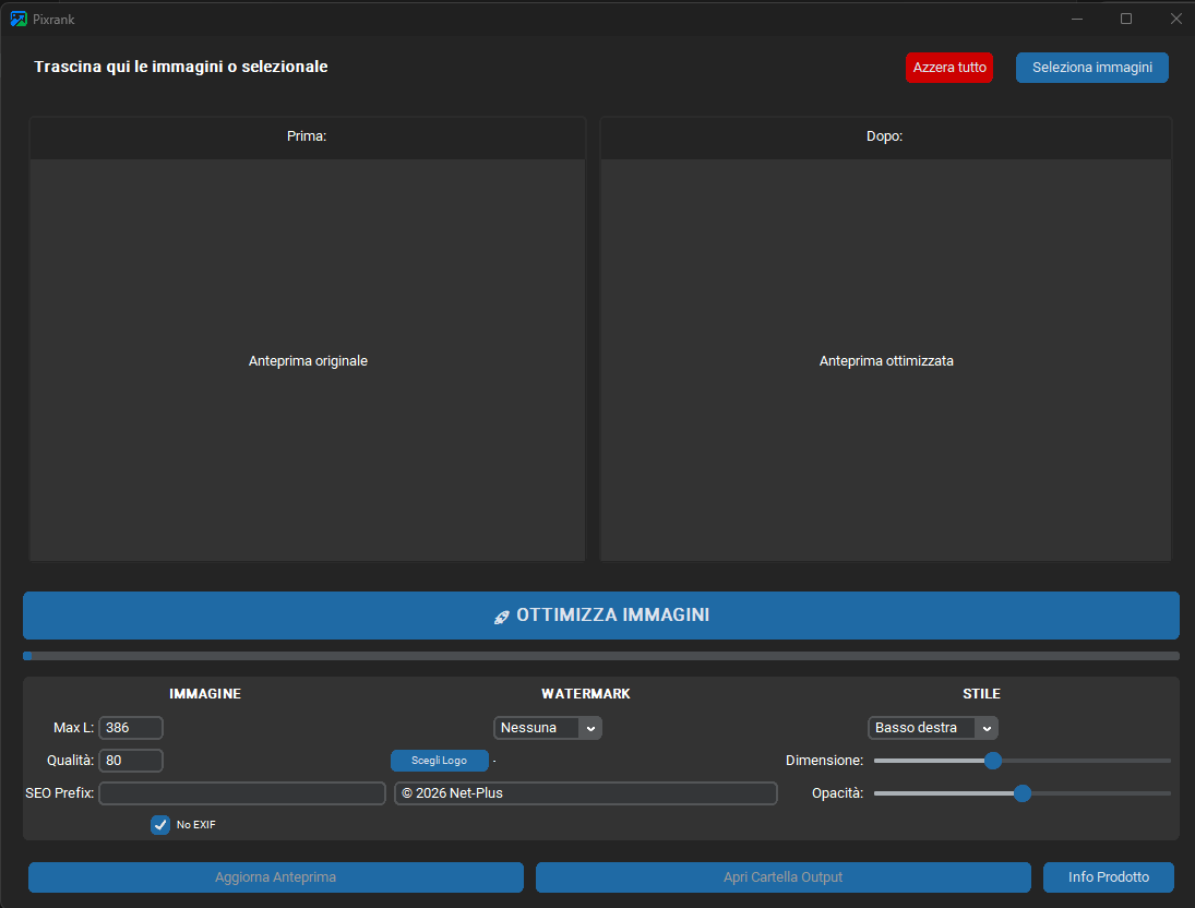 Screenshot Pixrank: Il Software Desktop Eseguibile per la Conversione e Ottimizzazione Massiva di Immagini per il Web