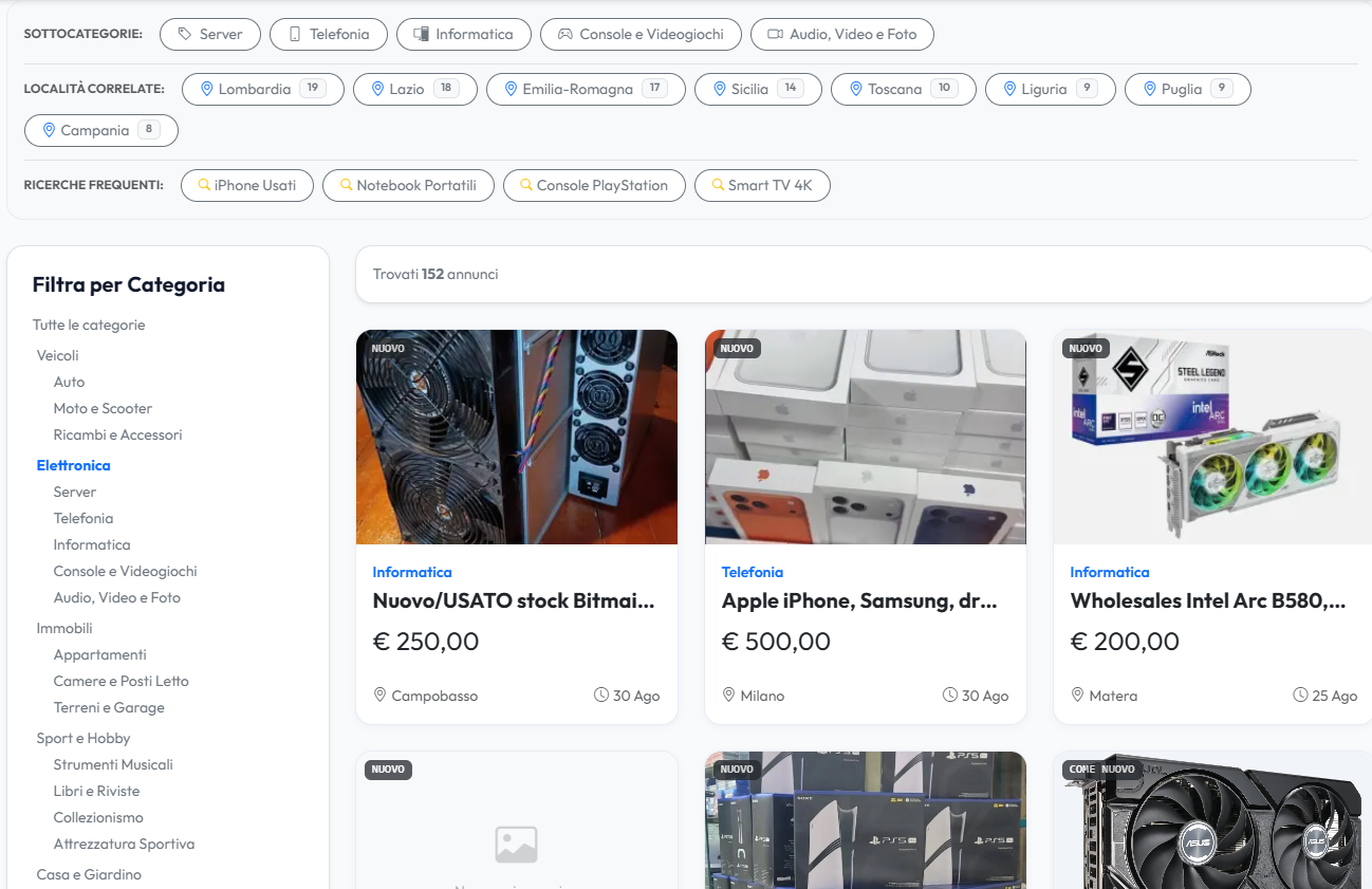 Screenshot Prendi&Via – Piattaforma Web Moderna di Annunci e Compravendita Locale