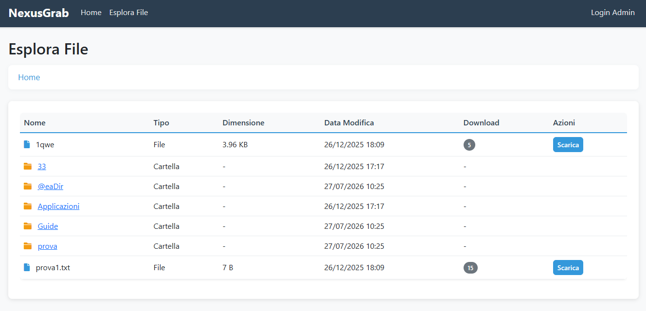 Screenshot NexusGrab – File manager web per documenti aziendali